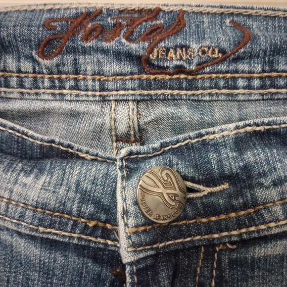 Foster Jeans Co Bootcut Leg Women's10 Blue Flap Back Pockets Stone Low Rise - Picture 6 of 12